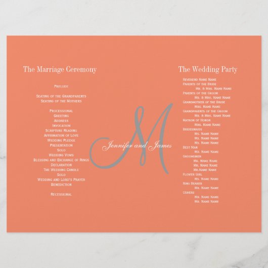 Coral Gray Wedding Program | Monogram (Achterkant)