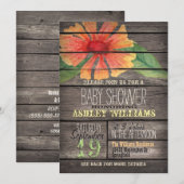 Coral & Green Flower op Rustic Wood Baby shower Kaart (Voorkant / Achterkant)