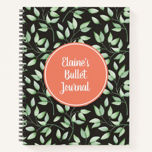 Coral & Green Leaves Custom Bullet Journal Notitieboek (Voorkant)