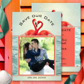 Coral Green Photo Flamingo Save the Date Kaart