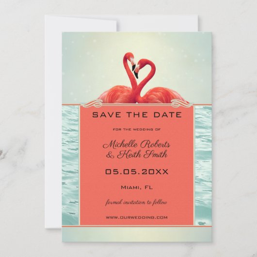 Coral Green Photo Flamingo Save the Date Kaart (Voorkant)