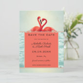 Coral Green Photo Flamingo Save the Date Kaart (Staand voorkant)