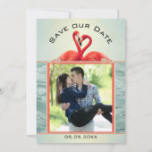 Coral Green Photo Flamingo Save the Date Kaart (Achterkant)
