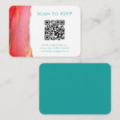 Coral Green QR Code Wedding RSVP Enclosure Kaart (Voorkant / Achterkant)