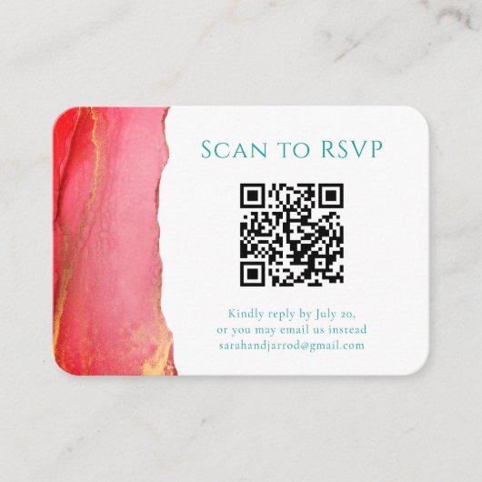 Coral Green QR Code Wedding RSVP Enclosure Kaart (Voorkant)