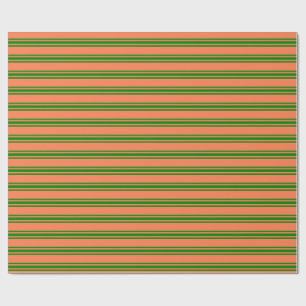 Coral & Green Stripes Patroon Inpakpapier