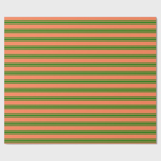 Coral & Green Stripes Patroon Inpakpapier (Vlak)