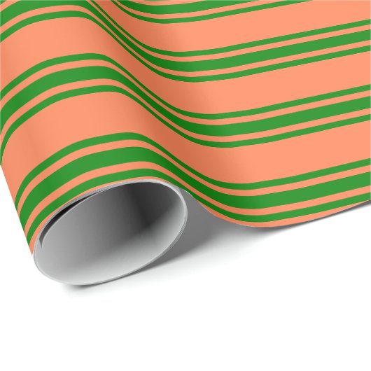 Coral & Green Stripes Patroon Inpakpapier (Rol Hoek)