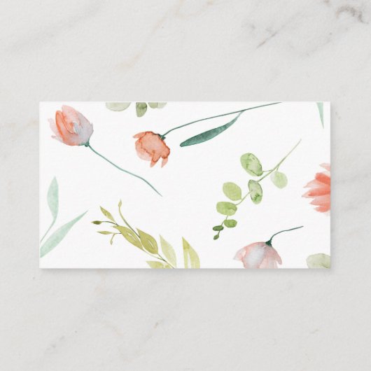Coral Green Waterverf Flower Registry Kaart Visitekaartje (Achterkant)