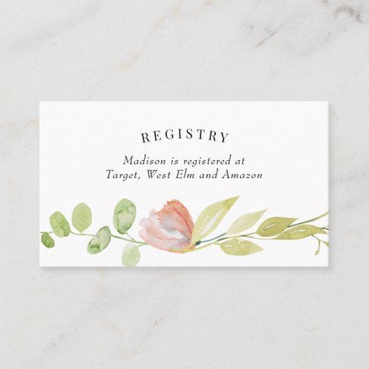 Coral Green Waterverf Flower Registry Kaart Visitekaartje (Voorkant)