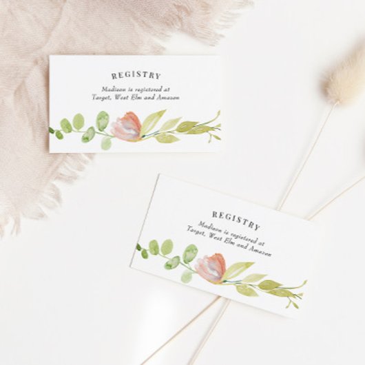 Coral Green Waterverf Flower Registry Kaart Visitekaartje