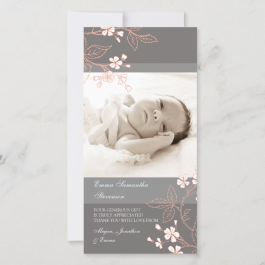 Coral Grey Bedankt Baby shower Foto Kaarten (Voorkant)