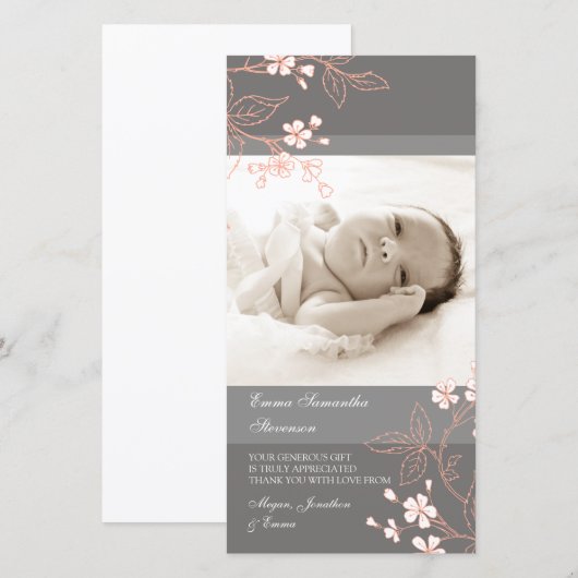 Coral Grey Bedankt Baby shower Foto Kaarten (Voorkant / Achterkant)