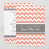 Coral Grey Chevron Custom Baby Shower Invitaties Kaart (Voorkant / Achterkant)