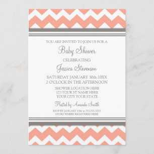 Coral Grey Chevron Custom Baby Shower Invitaties Kaart