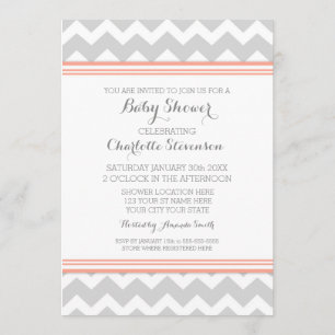 Coral Grey Chevron Custom Baby Shower Invitaties Kaart