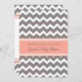 Coral Grey Chevron Custom Baby Shower Invitaties Kaart (Voorkant / Achterkant)