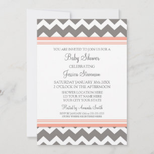Coral Grey Chevron Custom Baby Shower Invitaties Kaart
