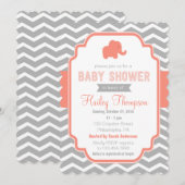 Coral Grey Chevron Elephant Baby shower Uitnodigen Kaart (Voorkant / Achterkant)