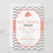 Coral Grey Chevron Elephant Baby shower Uitnodigen Kaart (Voorkant)