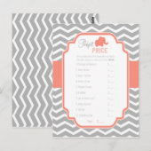 Coral Grey Chevron Elephant Perfect Prijs Spel Briefkaart (Voorkant / Achterkant)