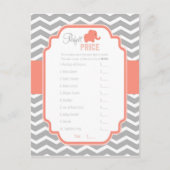 Coral Grey Chevron Elephant Perfect Prijs Spel Briefkaart (Voorkant)