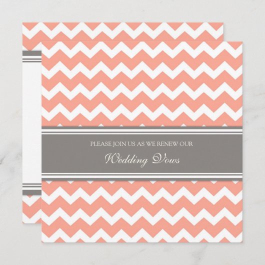 Coral Grey Chevron Wedding Vow Renewal Invitations Kaart (Voorkant / Achterkant)