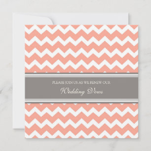 Coral Grey Chevron Wedding Vow Renewal Invitations Kaart