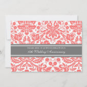 Coral Grey Damask 15e Jubileum Uitnodiging (Voorkant)