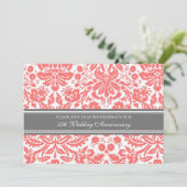 Coral Grey Damask 15e Jubileum Uitnodiging (Staand voorkant)