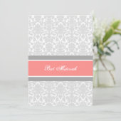Coral Grey Damask Bat Mitzvah nodigt uit Kaart (Staand voorkant)
