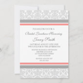 Coral Grey Damask Bridal Lunch Invitation Cards Kaart (Achterkant)
