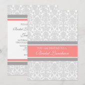 Coral Grey Damask Bridal Lunch Invitation Cards Kaart (Voorkant / Achterkant)