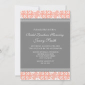 Coral Grey Damask Bridal Lunch Invitation Cards Kaart (Achterkant)