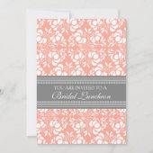 Coral Grey Damask Bridal Lunch Invitation Cards Kaart (Voorkant)