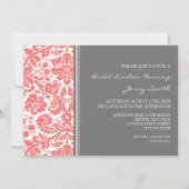 Coral Grey Damask Bridal Lunch Invitation Kaart (Achterkant)