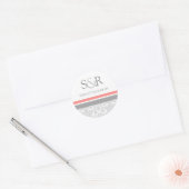Coral Grey Damask Monogram Envelop Seal Ronde Sticker (Envelop)