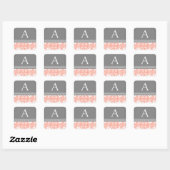Coral Grey Damask Monogram Envelop Seal Vierkante Sticker (Vel)