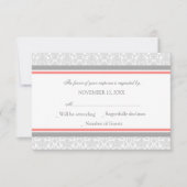 Coral Grey Damask RSVP Weddenskaart (Voorkant)