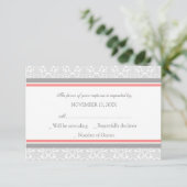 Coral Grey Damask RSVP Weddenskaart (Staand voorkant)