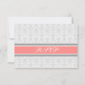 Coral Grey Damask RSVP Weddenskaart (Achterkant)