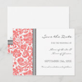 Coral Grey Damask Save the Date Wedding Briefkaart (Voorkant / Achterkant)