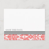Coral Grey Damask Save the Date Wedding Briefkaart (Achterkant)