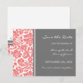 Coral Grey Damask Save the Date Wedding Briefkaart (Voorkant / Achterkant)