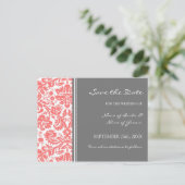 Coral Grey Damask Save the Date Wedding Briefkaart (Staand voorkant)