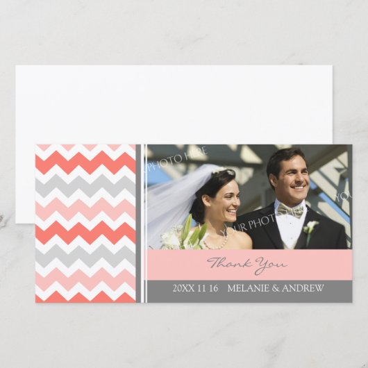 Coral Grey Dank u bruiloft foto kaarten (Voorkant / Achterkant)