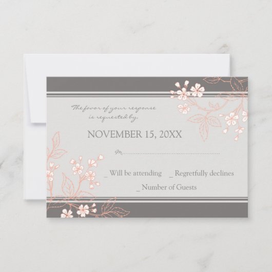 Coral Grey Floral RSVP Weddenschap Card (Voorkant)