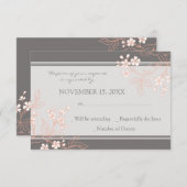 Coral Grey Floral RSVP Weddenschap Card (Voorkant / Achterkant)