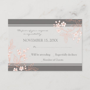 Coral Grey Floral RSVP Weddenschap Card Kaartje