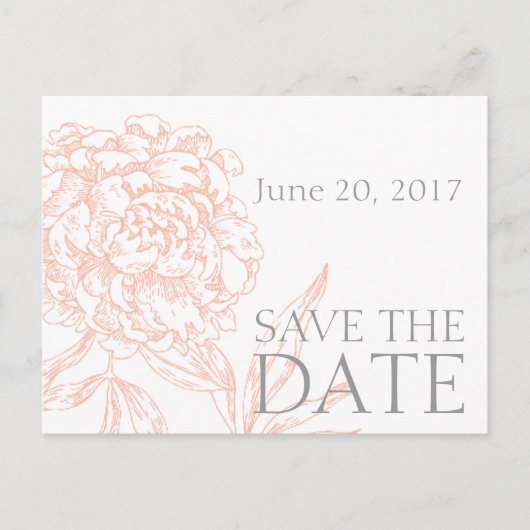 Coral Grey Floral Save the Date Aankondigingskaart (Voorkant)